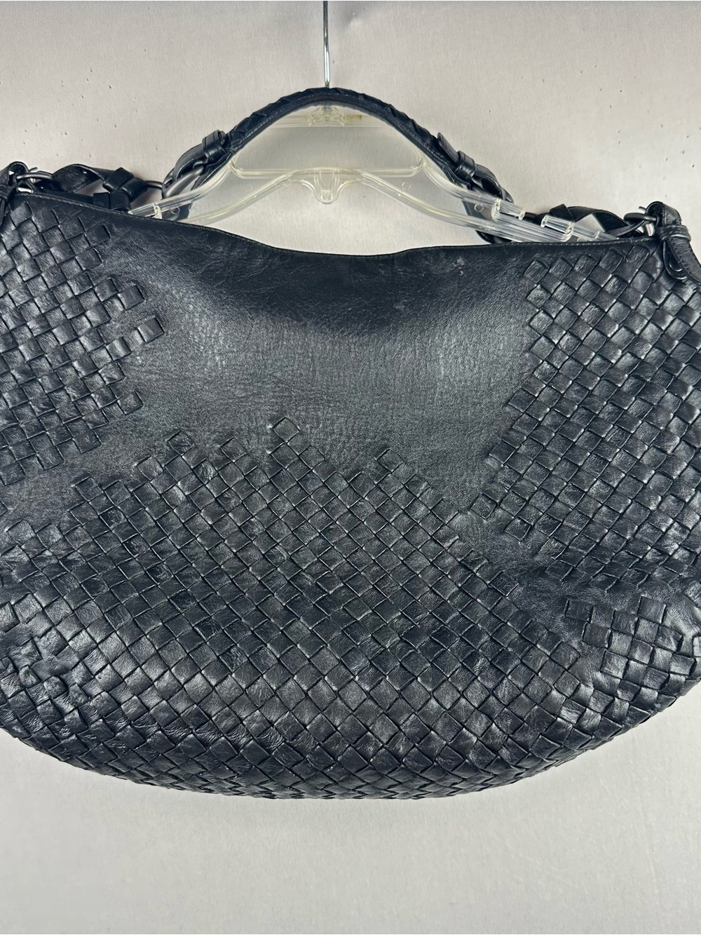 Bottega Veneta Black Intrecciato Woven Leather Shoulder Hobo Bag Made in Italy